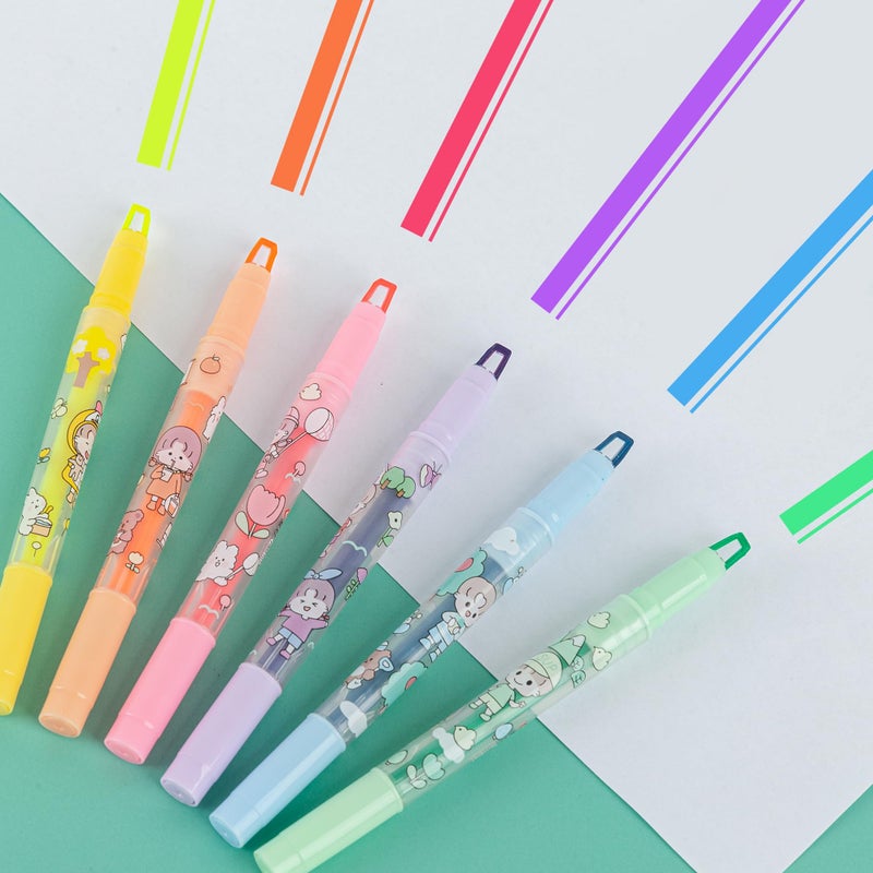 AIHAO Highlights, Clear View (See-Through) Chisel Tip and Fine Tip, Dual-Tip Stick Highlighter Set, Cute Marker Pen, Assorted Colors, 6 Count. - Image 5